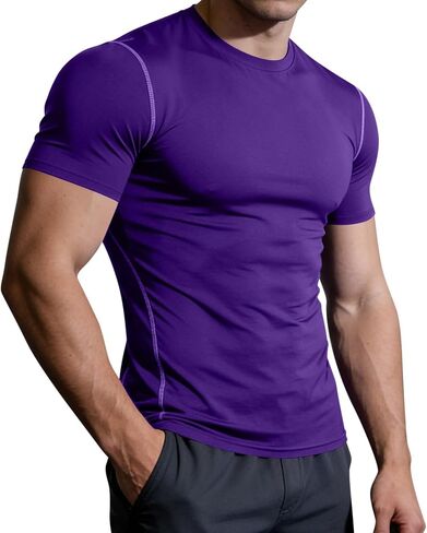Shirts for Men Summer Short Sleeve Athletic Tops Breathable Solid Color Tshirts for Workout Running Gym Wear in Kuwait