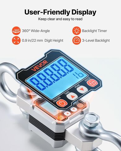 VEVOR Digital Crane Scale, 6600 lbs/3000 kg Max Capacity, Heavy Duty Industrial Hanging Scale with Cast Aluminum Case & LCD Display, 1 lbs Division & 3 Unit Switch, Remote Control for Garage Factory in Kuwait