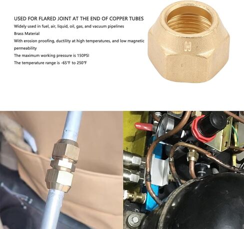 5/8Inch HVAC Brass Flare Nut,Thickened 5/8Inch Flare Connection Nut, 10 Pcs Flare Nut 5/8 Inch Thickened Brass Flare Tube Fitting for Air Conditioning Copper Pipes in Kuwait