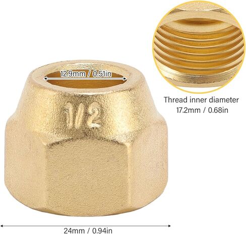 Brass Refrigeration Flare Nut, HVAC Copper Pipe Flare Nut, 10PCS 1/2 Inch Flare Nuts Thickened Brass Flare Tube Fittings for Air Conditioning Copper Pipe Extension Butt in Kuwait