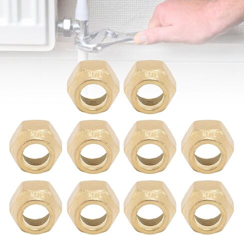 Brass Refrigeration Flare Nut, HVAC Copper Pipe Flare Nut, 10PCS 1/2 Inch Flare Nuts Thickened Brass Flare Tube Fittings for Air Conditioning Copper Pipe Extension Butt in Kuwait