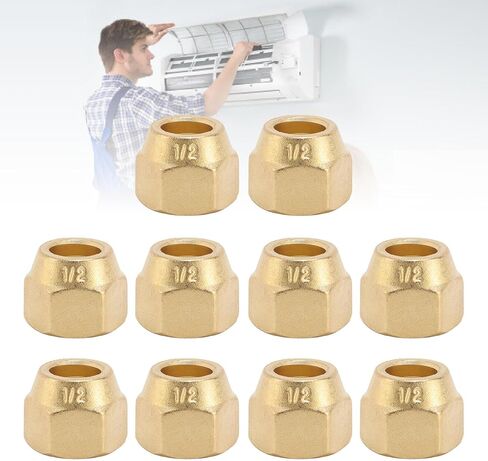 Brass Refrigeration Flare Nut, HVAC Copper Pipe Flare Nut, 10PCS 1/2 Inch Flare Nuts Thickened Brass Flare Tube Fittings for Air Conditioning Copper Pipe Extension Butt in Kuwait