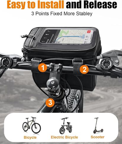 Bike Handlebar Insulated Bag, Waterproof Mountain Bike Crossbar Front Bike Phone Bag Cooler Storage Pouch with TPU Touch Screen Insulation for Outdoor Hiking Travel 4L in Kuwait