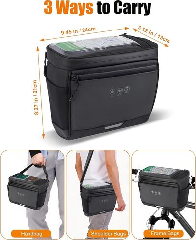 Bike Handlebar Insulated Bag, Waterproof Mountain Bike Crossbar Front Bike Phone Bag Cooler Storage Pouch with TPU Touch Screen Insulation for Outdoor Hiking Travel 4L in Kuwait