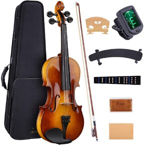 Allset Violin Fiddle Set: 4/4 Polished Violin Kit for Beginners, Acoustic Violin with Hard Case, Solidwood Handmade Starter Kit with Bow, Rosin, Shoulder Rest, Tuner, Strings-Burgundy (yellow, Full) in Saudi Arabia