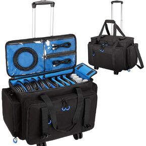 حقيبة كابل Dj متدحرجة مع جيب للكمبيوتر المحمول والميكروفون، حقيبة Dj للمعدات وملحقات الموسيقى مع فواصل قابلة للفصل، وسادة سفلية، حقيبة Dj Gig للموسيقيين، المحترفين، السفر، برتقالي in Kuwait