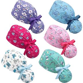 6 Pcs Anesthesia Scrub Caps for Women Nurse Caps Anesthesiologist Surgical Hat Adjustable Elastic Anesthesia Themed Ponytail Working Hat for Nurse Appreciation Gifts for CRNA CNA RN LPN in Kuwait