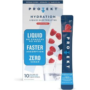 PROTEKT Electrolyte Packets for Recovery & Hydration | Organic & Sugar-Free Electrolytes Drinks | Works Faster Than Powder Drink | On-the-Go Liquid Hydration Drink | Raspberry, 10 Pack in Kuwait