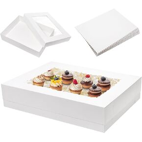 Mefleet 6pcs 19x14x4 Half Sheet Cake Boxes with 6pcs Cake Boards Rectangle 1/2 Sheet Bakery Boxes with Window for Pastry Baking Cake, Cupcakes, Donuts, Cookies, Pie Treat Packaging White Large in Saudi Arabia