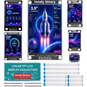 مجموعة عرض Lonely Binary مكونة من 6 قطع SPI TFT LCD مقاس 0.96 بوصة - 3.5 بوصة لوحدات MCU 3.3 فولت | 9 كابلات FPC غير ملحومة، ورؤوس الدبوس والعلبة؛ شاشات ملونة لـ ESP32 وRaspberry Pi Pico وSTM32؛ وشملت الدروس in Kuwait