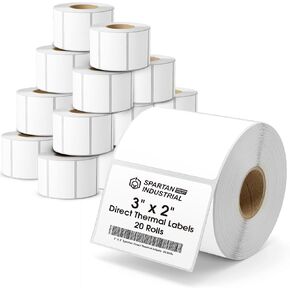 Spartan Industrial - 3" X 2" Direct Thermal Labels (14000 Count, 20 Rolls) - Perforated Product Price Barcode Stickers for Packaging and Shipping Labels - Compatible with Zebra and Rollo Printers in Kuwait