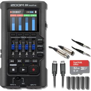 مجموعة مسجل Zoom R4 MultiTrak المحمولة ذات 4 مسارات مع بطاقة microSDHC سعة 32 جيجابايت ومحول SD و5 بطاريات AA - مسجل أغاني عائم 32 بت للتسجيل التجريبي والاستوديو المنزلي in Kuwait