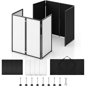 Portable DJ Facade Booth, Foldable DJ Table Stand, 40x20x45" Tabletop, DJ Facade Station for DJ Controller, Mixer & LaptopEvents&Parties – Includes Carry Bag & Black and White Lighting Scrims in Kuwait