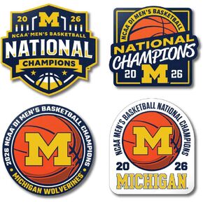 مجموعة ميشيغان ولفرينز 2026 NCAA لكرة السلة للأبطال الوطنيين المكونة من أربعة قطع مغناطيسية متينة للفريق مع رسومات البطولة in Kuwait