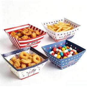 4th of July Disposable Paper Trays, Patriotic Serving Tray, Red White Blue Food Paper Bowl Boat Box Container for Snack Treat Candy Nacho Fourth of July Independence Day Party Favor Decorations 12 Pcs in Kuwait