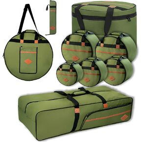 JKB 9-Piece Professional Drum Bag Set,Bass Drum Bags Canvas Twill Cotton Retro Style, Includes Drum/Cymbal/Stick/Hardware Bags, Portable Storage for Gigs & Travel-Green in Kuwait