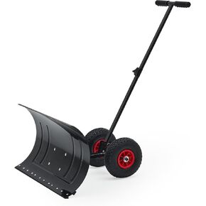 Heavy Duty Rolling Snow Shovel with Wheels - 29in Wide Adjustable Angle Steel Blade & Handle - Ergonomic Snow Pusher for Driveway, Sidewalk, Patio - Easy Push Removal Tool in Kuwait