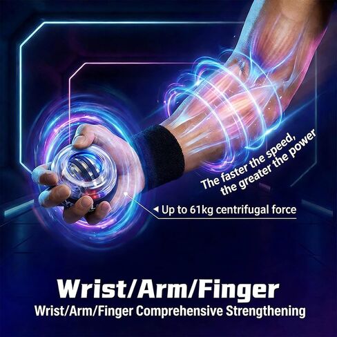 2026 New Auto-Start Power Gyro Ball, Hand Wrist Forearm Trainer and Strengthener, Torque Balls Hand Exerciser with Led Light (with Ball Bag) in Kuwait
