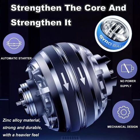 2026 New Auto-Start Power Gyro Ball, Hand Wrist Forearm Trainer and Strengthener, Torque Balls Hand Exerciser with Led Light (with Ball Bag) in Kuwait