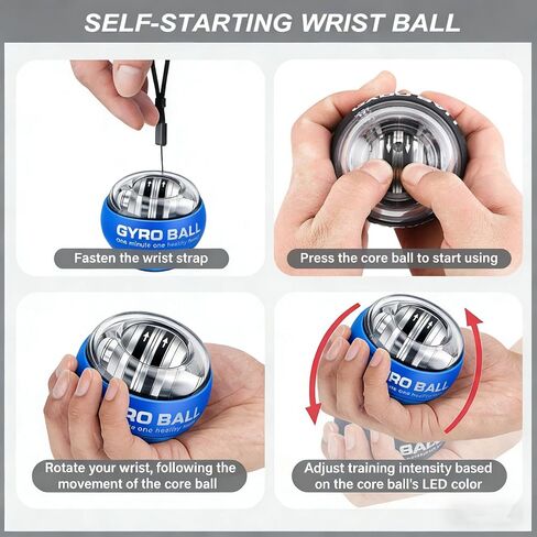 2026 New Auto-Start Power Gyro Ball, Hand Wrist Forearm Trainer and Strengthener, Torque Balls Hand Exerciser with Led Light (with Ball Bag) in Kuwait