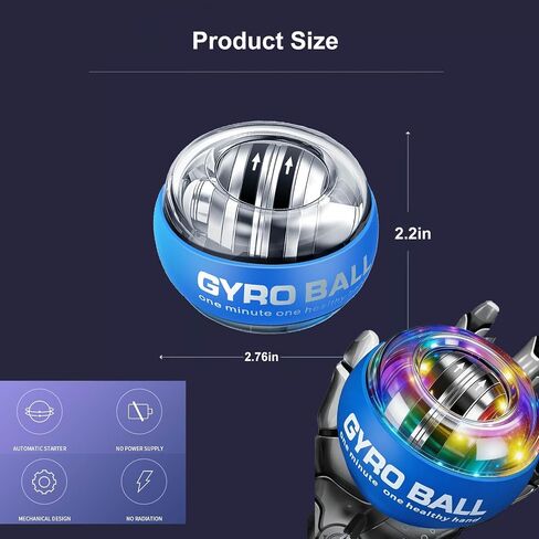 2026 New Auto-Start Power Gyro Ball, Hand Wrist Forearm Trainer and Strengthener, Torque Balls Hand Exerciser with Led Light (with Ball Bag) in Kuwait