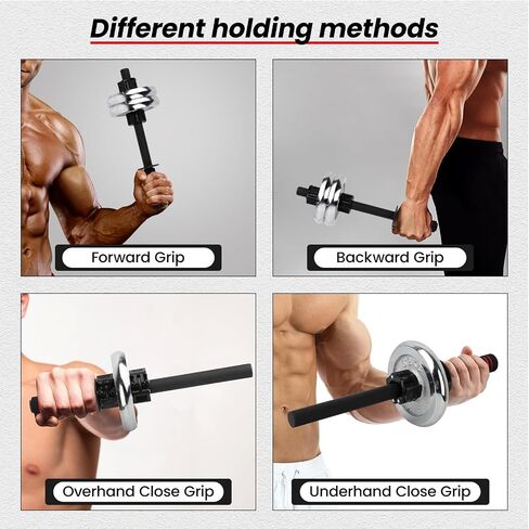 Forearm Exerciser Wrist Strengthener Bar Adjustable Weight Small-Bore Dumbbell Plates Training Rod for Grip Strength, Arm Workouts, Non-Slip Handle Home Gym(Black-Weights not Included) in Kuwait