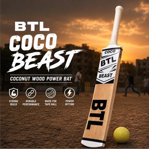 Cricket Bat for Tape Ball & Tennis Ball Cricket – Coconut Wood (Coco) Full Size Durable Power Cricket Bat for Advanced Performance – BTL Coco Beast Adult in Kuwait