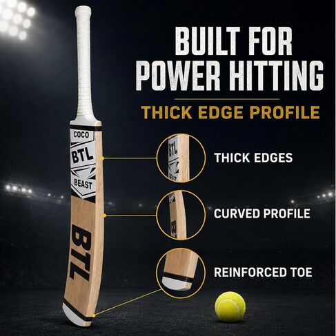 Cricket Bat for Tape Ball & Tennis Ball Cricket – Coconut Wood (Coco) Full Size Durable Power Cricket Bat for Advanced Performance – BTL Coco Beast Adult in Kuwait