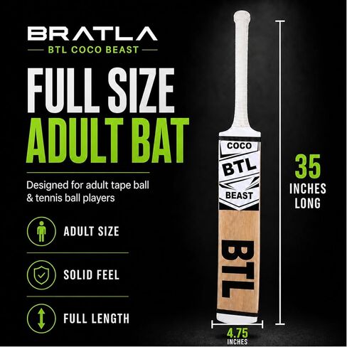 Cricket Bat for Tape Ball & Tennis Ball Cricket – Coconut Wood (Coco) Full Size Durable Power Cricket Bat for Advanced Performance – BTL Coco Beast Adult in Kuwait