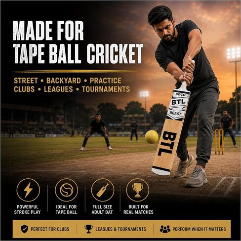 Cricket Bat for Tape Ball & Tennis Ball Cricket – Coconut Wood (Coco) Full Size Durable Power Cricket Bat for Advanced Performance – BTL Coco Beast Adult in Kuwait