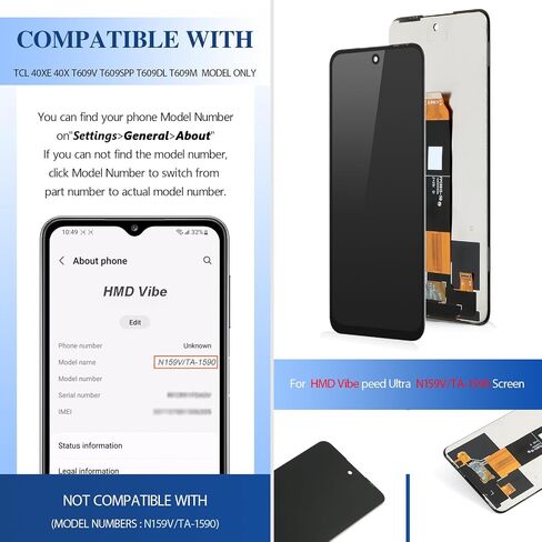 6.56 Inches for HMD Vibe Screen Replacement for HMD Vibe N159V/TA-1590 LCD Display Touch Screen Digitizer Assembly with Repair Tools (Black) in Kuwait