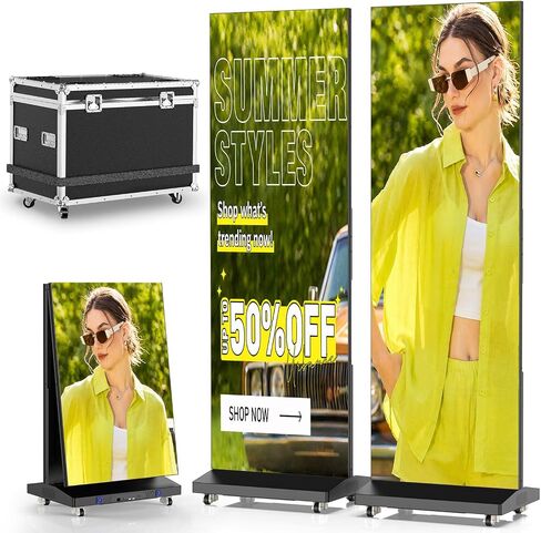 شاشة ملصق LED ثلاثية الطي مقاس 90 بوصة MWE مع حقيبة طيران، شاشة عرض رقمية LED مزدوجة الجوانب P1.86، كشك عرض إعلاني قابل للفصل مع نظام نشر، جدار فيديو للأحداث والإيجارات in Kuwait