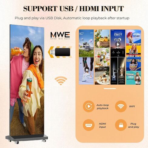 شاشة ملصق LED ثلاثية الطي مقاس 90 بوصة MWE مع حقيبة طيران، شاشة عرض رقمية LED مزدوجة الجوانب P1.86، كشك عرض إعلاني قابل للفصل مع نظام نشر، جدار فيديو للأحداث والإيجارات in Kuwait