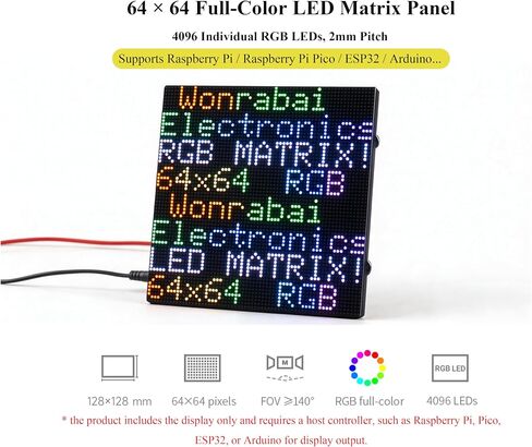 64 × 64 4096 RGB Full Color LED Matrix Panel, 2mm Pitch, Display Text/Colorful Image/Animation Adjustable Brightness Chainable Design, Compatible with Raspberry Pi/Pi Pico / ESP32/Ardui in Kuwait