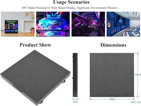 64 × 64 4096 RGB Full Color LED Matrix Panel, 2mm Pitch, Display Text/Colorful Image/Animation Adjustable Brightness Chainable Design, Compatible with Raspberry Pi/Pi Pico / ESP32/Ardui in Kuwait