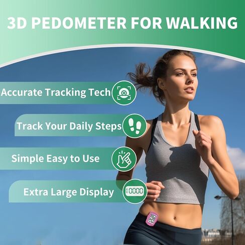 Pedometer Walking Simple 3D Step Counter with Clip and Lanyard, Activities Fitness Tracker Without Smartphone, Accurate Step Tracker for Women, Men, Seniors-Pink in Kuwait