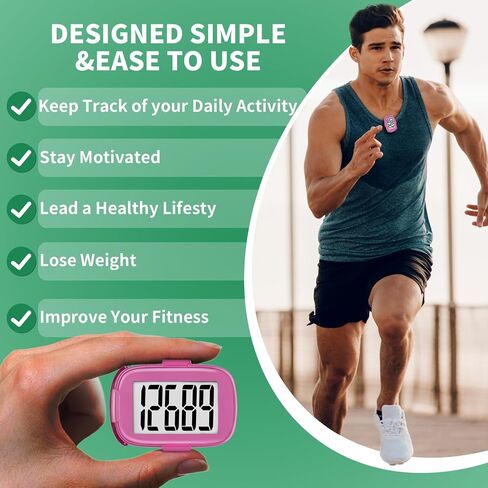 Pedometer Walking Simple 3D Step Counter with Clip and Lanyard, Activities Fitness Tracker Without Smartphone, Accurate Step Tracker for Women, Men, Seniors-Pink in Kuwait