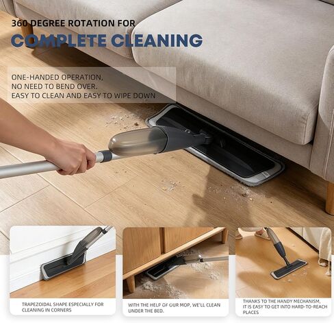 Spray Mop for Floor Cleaning with 360° Rotation - Multi-Surface Floor Cleaner for Wet/Dry Mopping Lightweight Handle for Kitchen Bathroom Hardwood&Tile Floors in Saudi Arabia