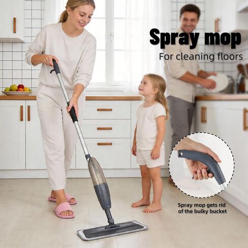 Spray Mop for Floor Cleaning with 360° Rotation - Multi-Surface Floor Cleaner for Wet/Dry Mopping Lightweight Handle for Kitchen Bathroom Hardwood&Tile Floors in Saudi Arabia