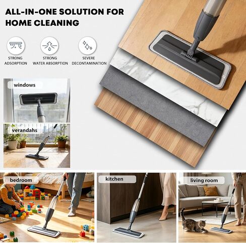 Spray Mop for Floor Cleaning with 360° Rotation - Multi-Surface Floor Cleaner for Wet/Dry Mopping Lightweight Handle for Kitchen Bathroom Hardwood&Tile Floors in Saudi Arabia