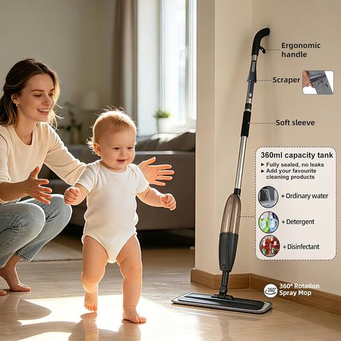 Spray Mop for Floor Cleaning with 360° Rotation - Multi-Surface Floor Cleaner for Wet/Dry Mopping Lightweight Handle for Kitchen Bathroom Hardwood&Tile Floors in Saudi Arabia