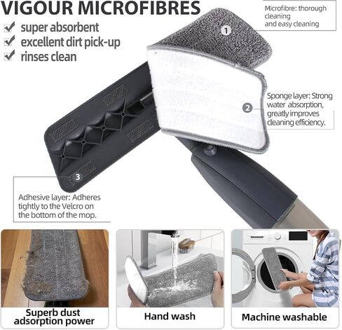 Spray Mop for Floor Cleaning with 360° Rotation - Multi-Surface Floor Cleaner for Wet/Dry Mopping Lightweight Handle for Kitchen Bathroom Hardwood&Tile Floors in Saudi Arabia