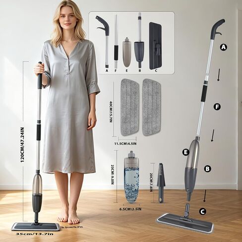Spray Mop for Floor Cleaning with 360° Rotation - Multi-Surface Floor Cleaner for Wet/Dry Mopping Lightweight Handle for Kitchen Bathroom Hardwood&Tile Floors in Saudi Arabia