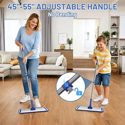 Microfiber Floor Mop for Hardwood Floors: 55" Adjustable Professional Flat Mop with 4 Washable Pads Stainless Steel Handle for Wet Dry Laminate Tile Vinyl Floor & Wall Cleaning in Kuwait