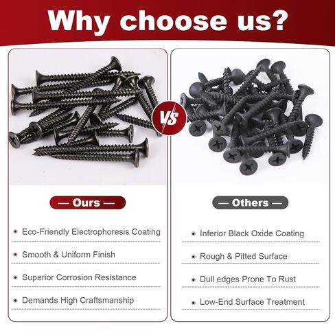 #6 Drywall Screws Assortment Kit 165Pcs, 4 Sizes #6 x 1/1.25"/1.625"/2" Black Wood Screws, Coarse Thread Phillips Drive, Flanged Head Fasteners for Drywall, Wood, Picture Hanging & Home Repai in Kuwait