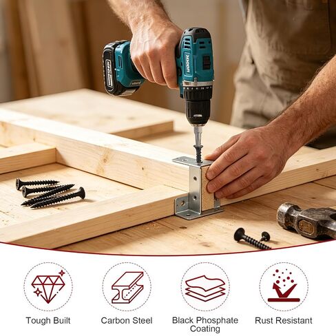 #6 Drywall Screws Assortment Kit 165Pcs, 4 Sizes #6 x 1/1.25"/1.625"/2" Black Wood Screws, Coarse Thread Phillips Drive, Flanged Head Fasteners for Drywall, Wood, Picture Hanging & Home Repai in Kuwait