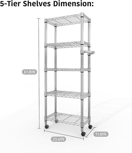 NSF Certified Heavy-Duty 5-Tier Adjustable Chrome Steel Storage Rack, 1100 LBS Capacity Rolling Organizer on Wheels, Space-Saving Wire Shelf for Commercial Kitchen, Restaurant, Hotel, Warehouse in Kuwait