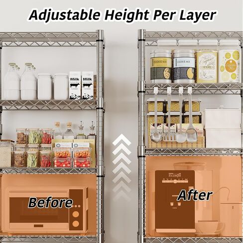 NSF Certified Heavy-Duty 5-Tier Adjustable Chrome Steel Storage Rack, 1100 LBS Capacity Rolling Organizer on Wheels, Space-Saving Wire Shelf for Commercial Kitchen, Restaurant, Hotel, Warehouse in Kuwait