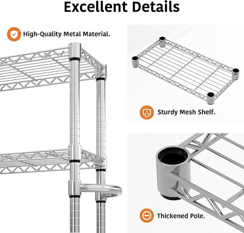 NSF Certified Heavy-Duty 5-Tier Adjustable Chrome Steel Storage Rack, 1100 LBS Capacity Rolling Organizer on Wheels, Space-Saving Wire Shelf for Commercial Kitchen, Restaurant, Hotel, Warehouse in Kuwait