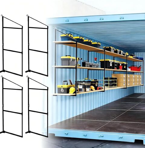 4 Pack Shipping Container Shelving Bracket with 60.5" H X 22.3" W, 3 Tiers Shipping Container Shelves-Bracket Rack with 1100 lbs Capacity - D-Ring Mount forHeavy Duty Cargo Shelves Rack in Kuwait